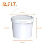 12,5 litre kapaklı beyaz plastik kova – saplı