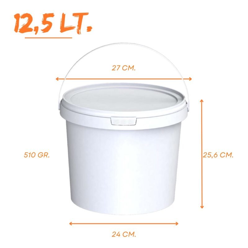 12,5 litre kapaklı beyaz plastik kova – saplı