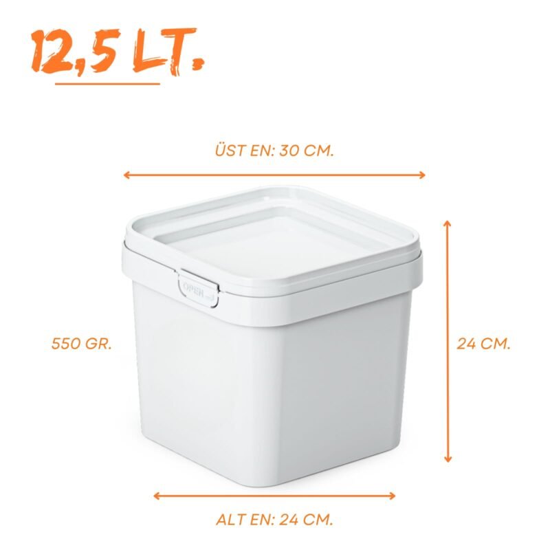 12,5 litre beyaz kare plastik kova – kapaklı ve saplı