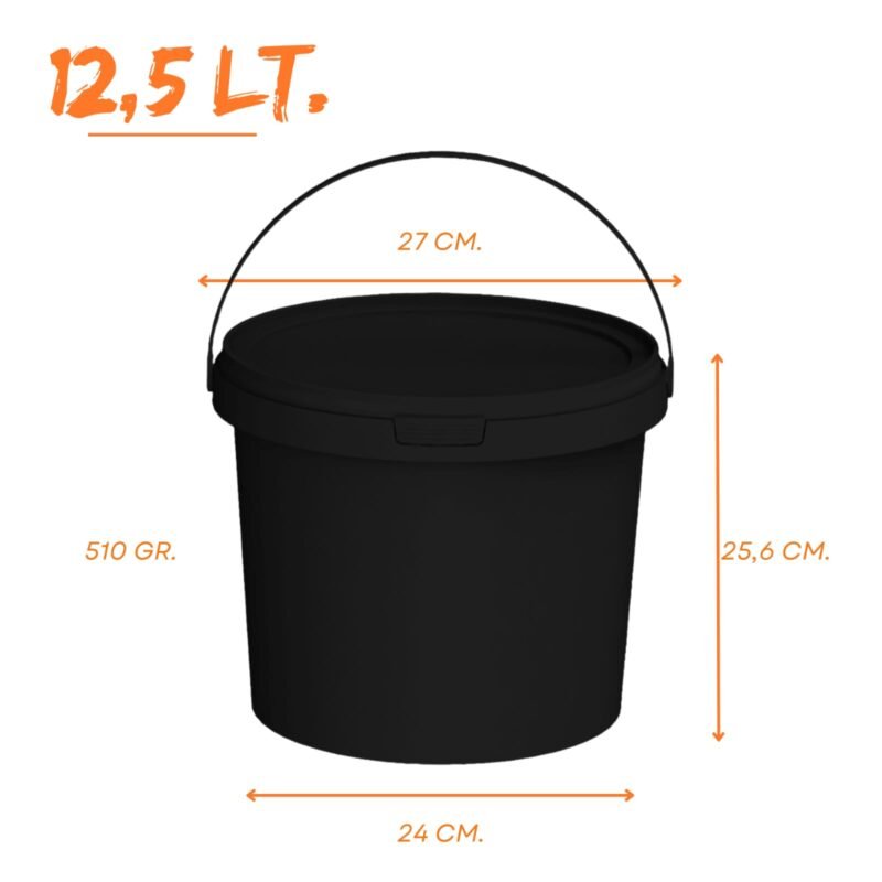 12,5 litre siyah plastik kova – kapaklı ve saplı