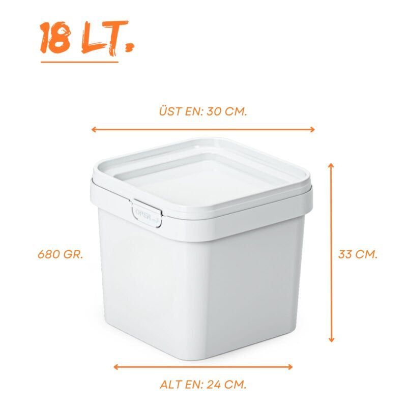 18 litre kare plastik kova – kapaklı ve saplı